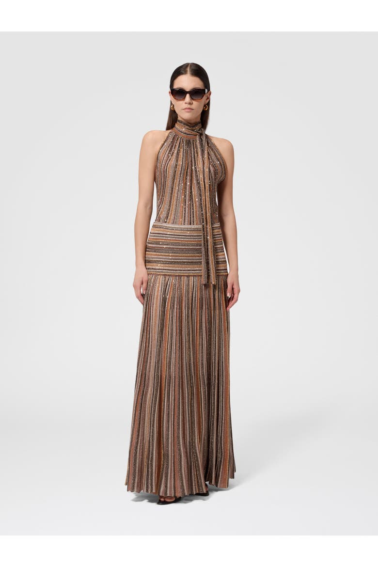 Long Skirt In Ribbed Viscose Lamé Blend, Alternate, color, Gold& Beige