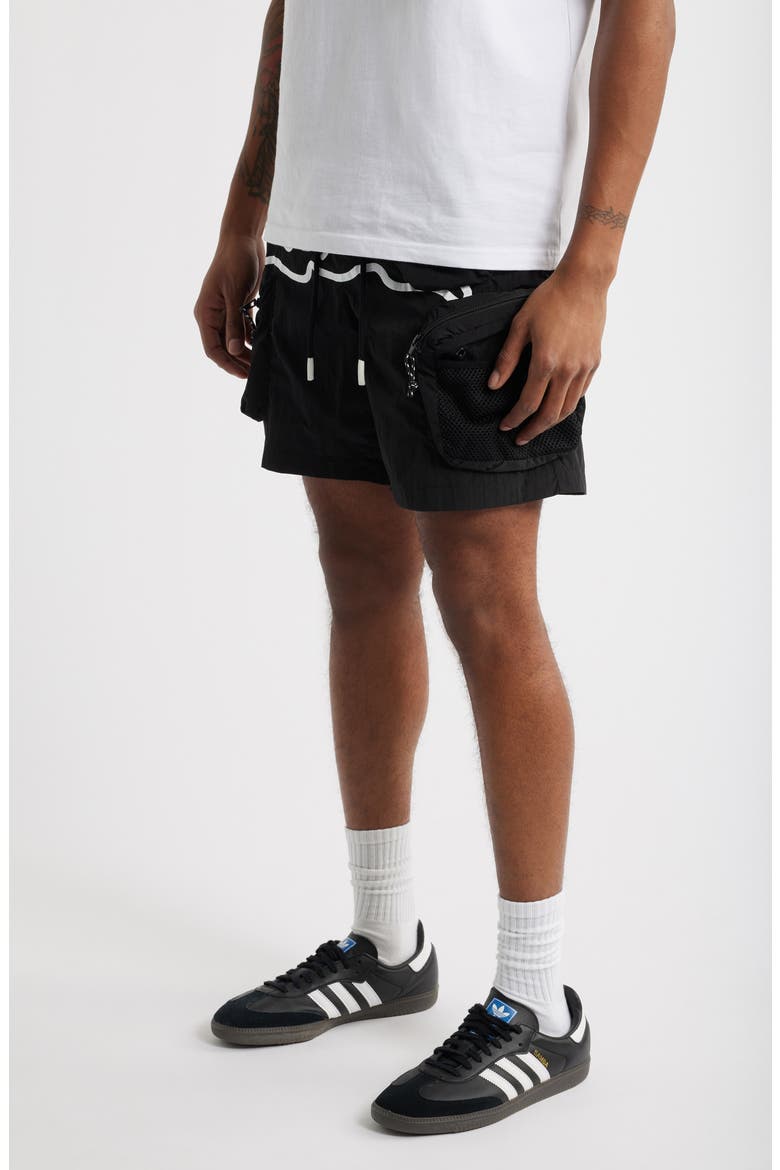Running Dog Graphic Cargo Hiker Shorts, Alternate, color, BLACK