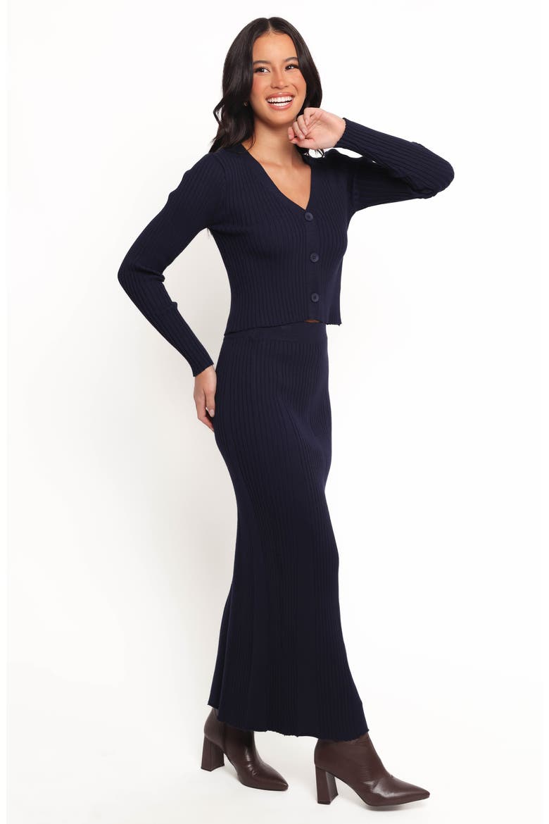Neya Cardigan & Maxi Skirt Rib Set, Alternate, color, NAVY