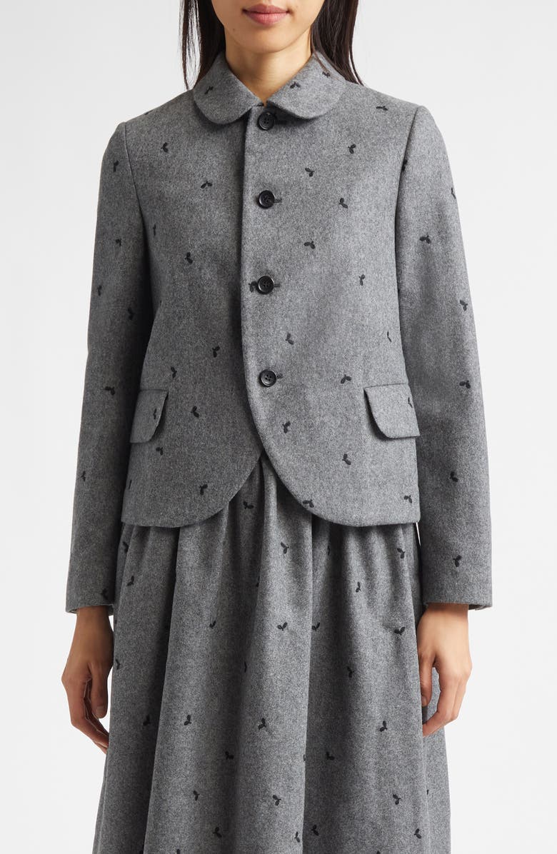 Comme des Garçons Girl Embroidered Wool Blend Flannel Jacket, Main, color, Black/ Gray