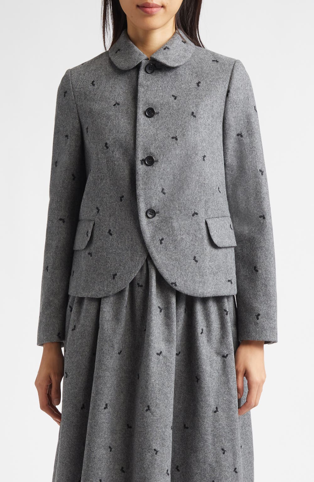 Embroidered Wool Blend Flannel Jacket, color, BLACK/ GRAY