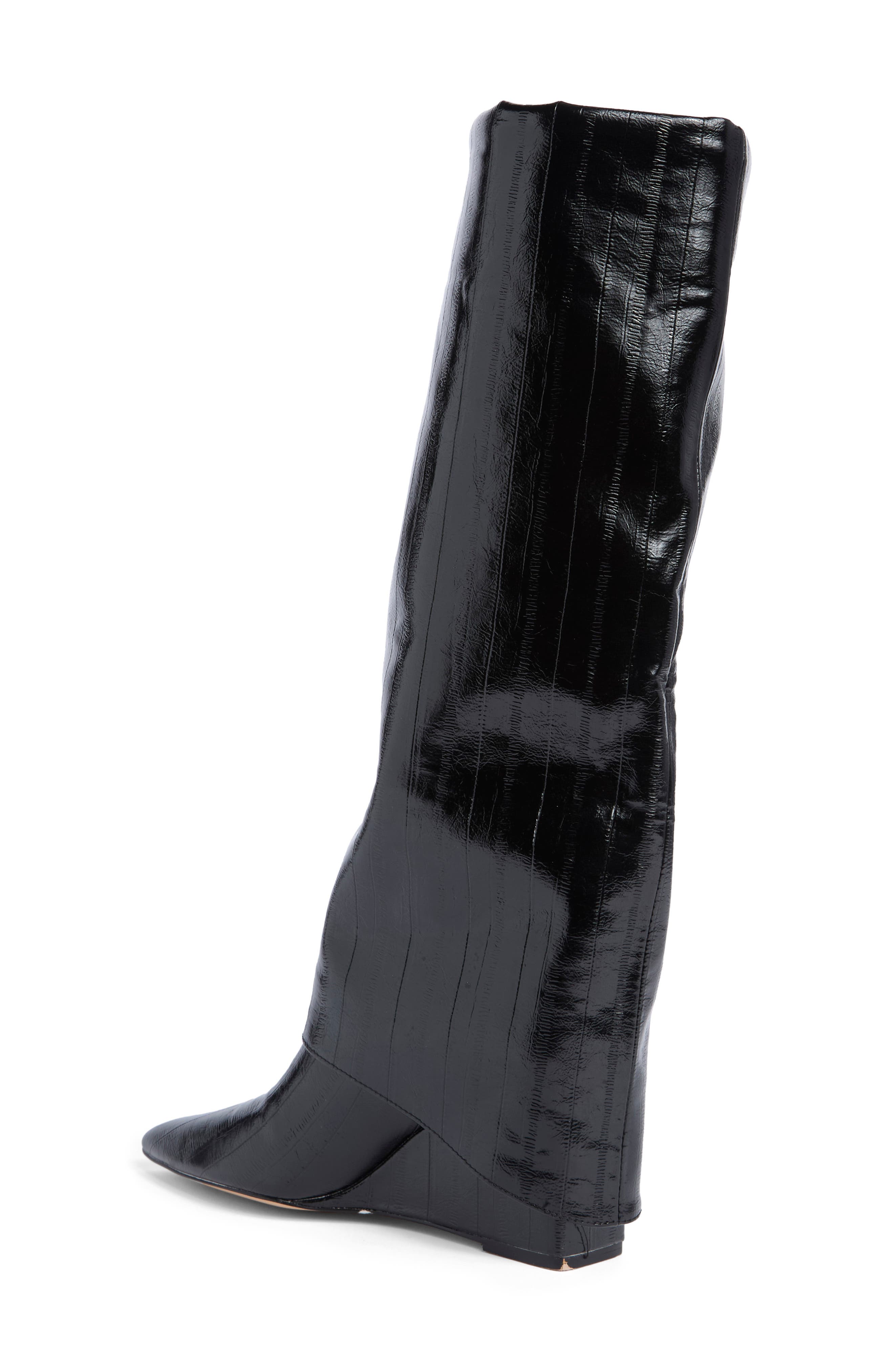 Alivia Croc Embossed Faux Leather Knee High Boot, Alternate, color, BLACK