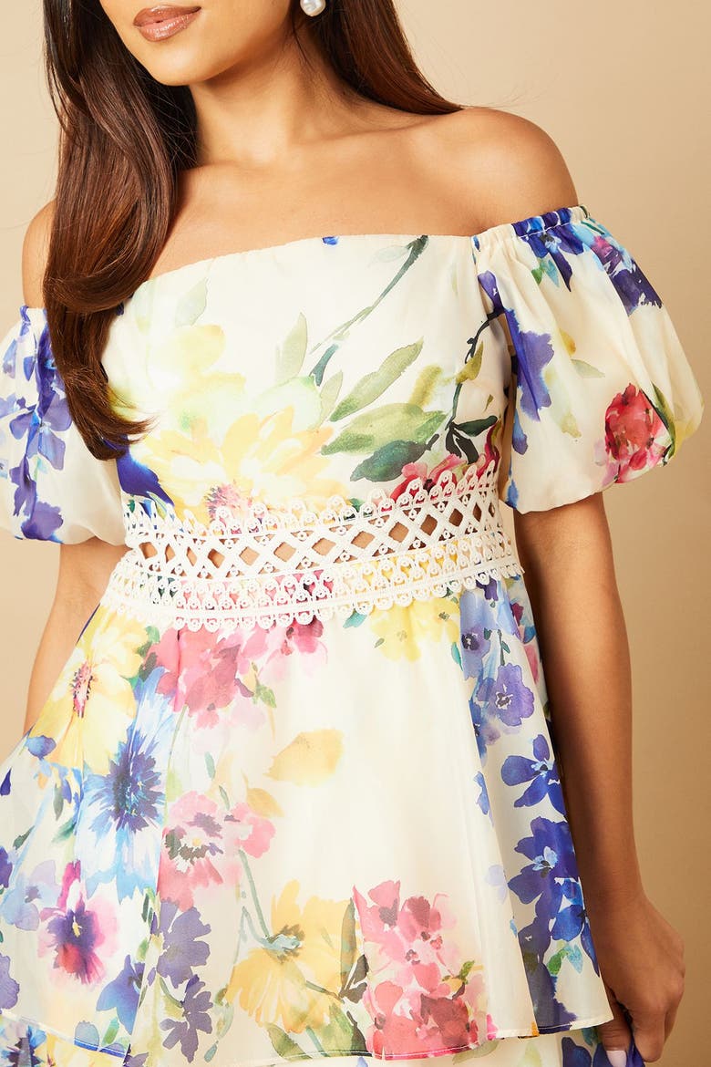 Petite Floral Bardot Midi Dress, Alternate, color, Multi