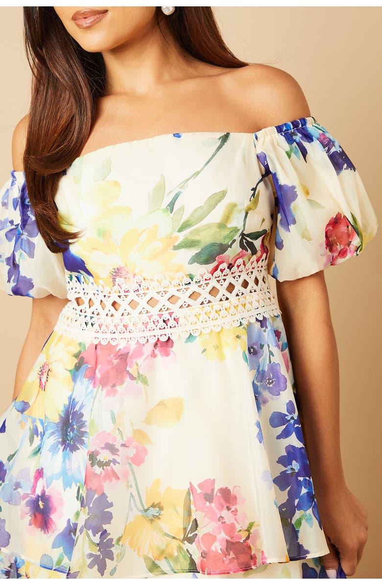 Oasis Petite Floral Bardot Midi Dress, Alternate, color, Multi