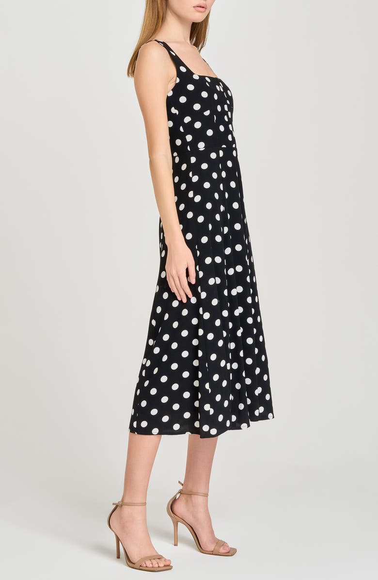 WAYF Leonie Polka Dot Corset Midi Dress, Alternate, color, Black Polka Dot