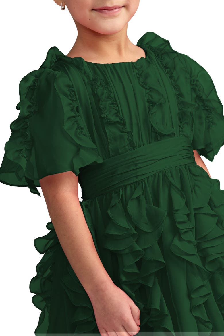 Girls High-Neck Ruffle Chiffon Dress, Alternate, color, Emerald