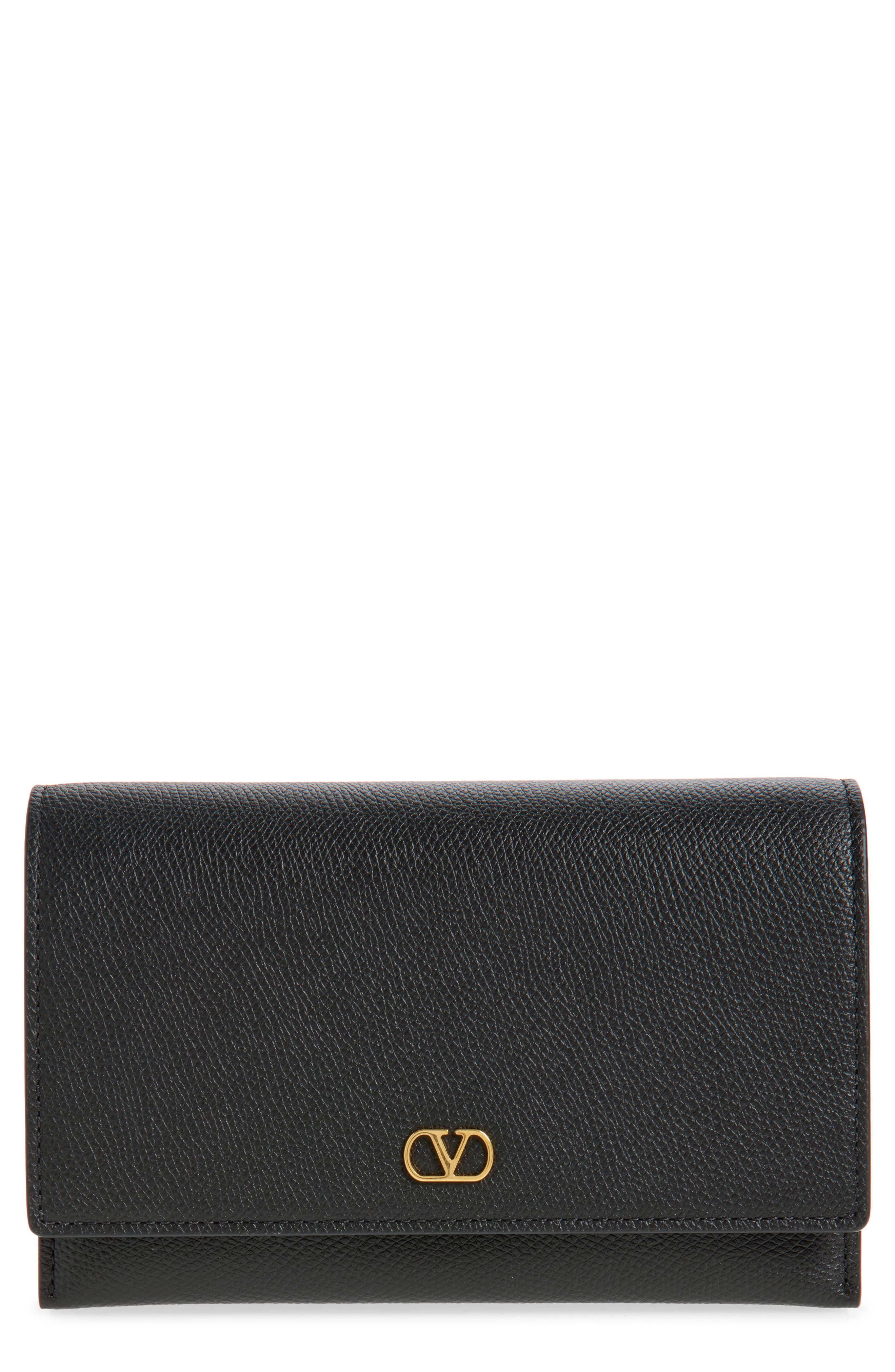 Valentino Garavani Vlogo Signature Leather Wallet On A Chain In Black