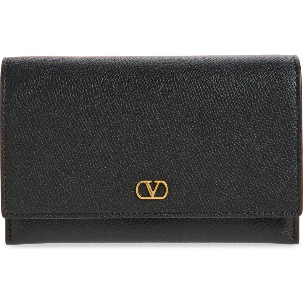 Valentino Garavani Vlogo Signature Leather Wallet On A Chain In Black