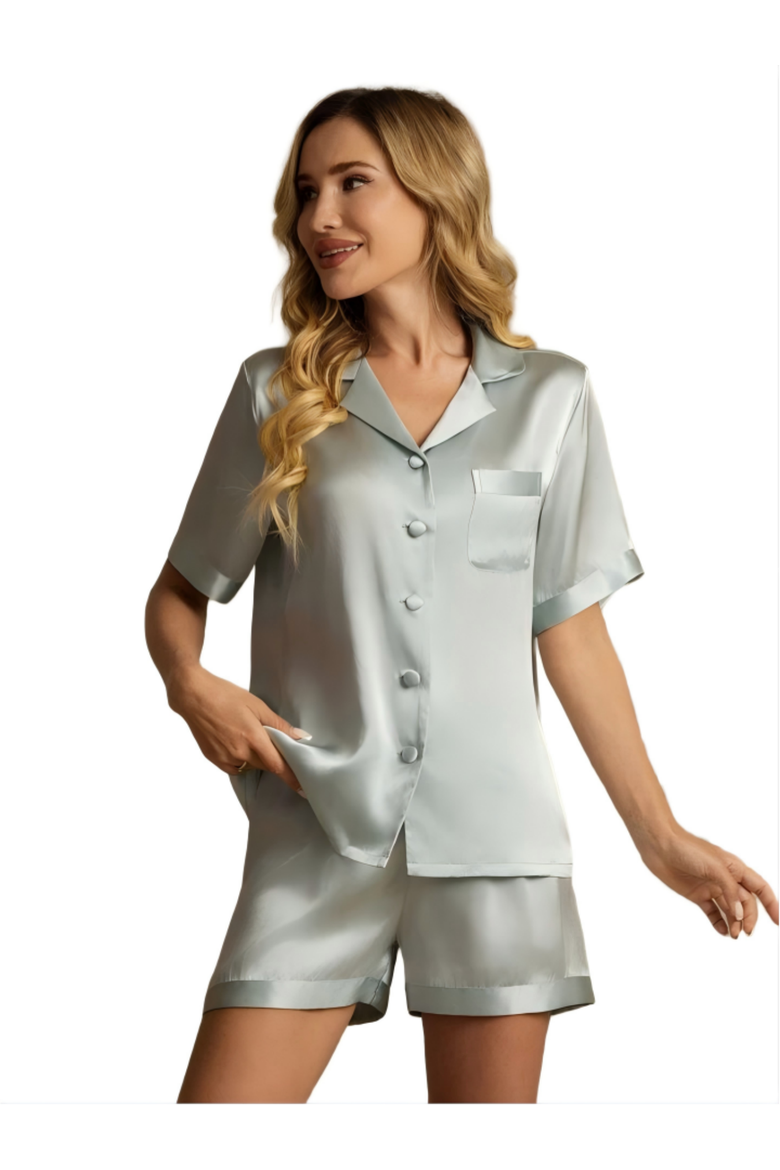 Pure Silk Casual Short Pajamas, Main, color, Pale Aqua Green