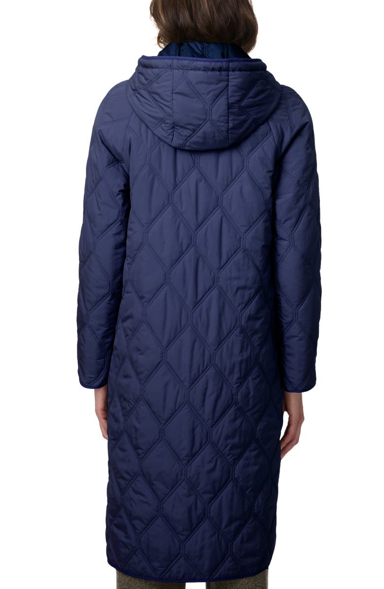 Bernardo Diamond Quilted Hooded Coat, Alternate, color, Navy