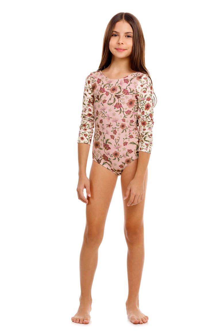 Kids' Honey Aura Long Sleeve One-Piece Rashguard Swimsuit, Alternate, color, PINK