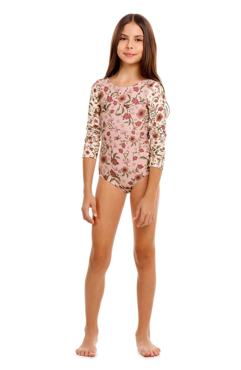 Agua Bendita Kids' Honey Aura Long Sleeve One-Piece Rashguard Swimsuit, Alternate, color, Pink