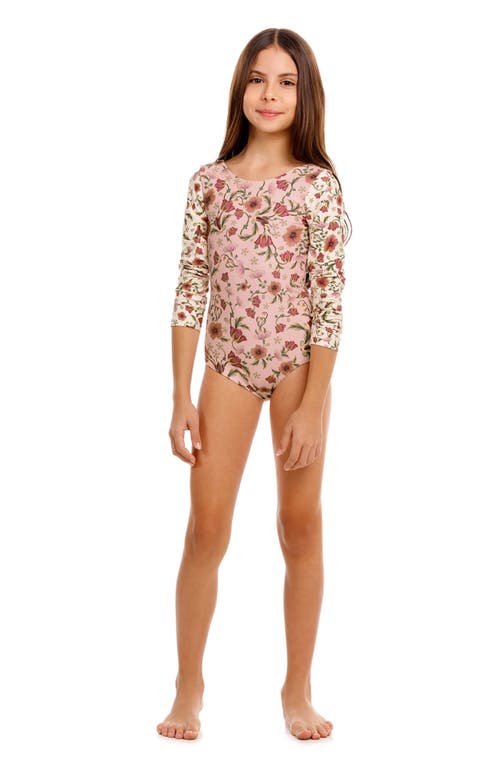 Agua Bendita Kids' Honey Aura Long Sleeve One-piece Rashguard Swimsuit In Neutral