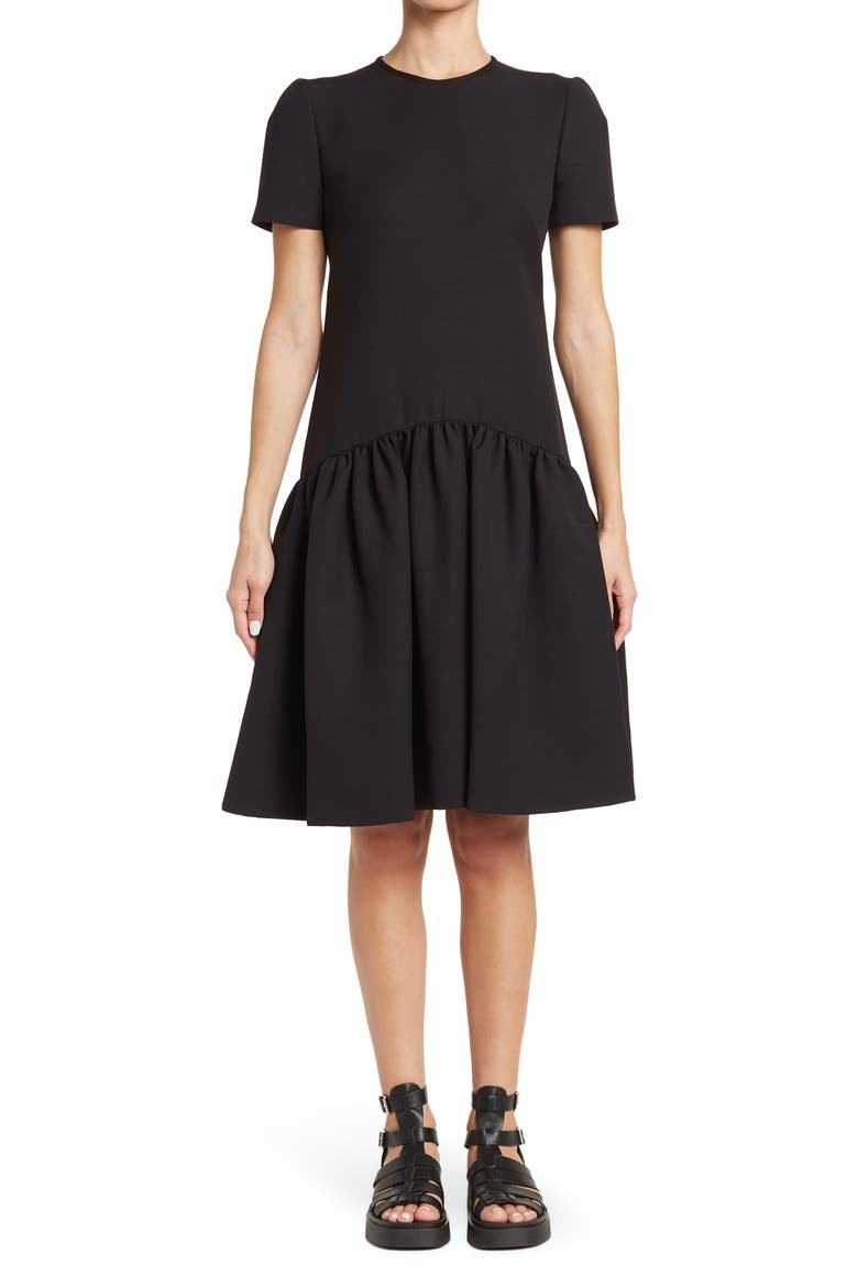 Alexander McQueen Cap Sleeve Flounce Hem Dress, Main, color, BLACK-BLACK