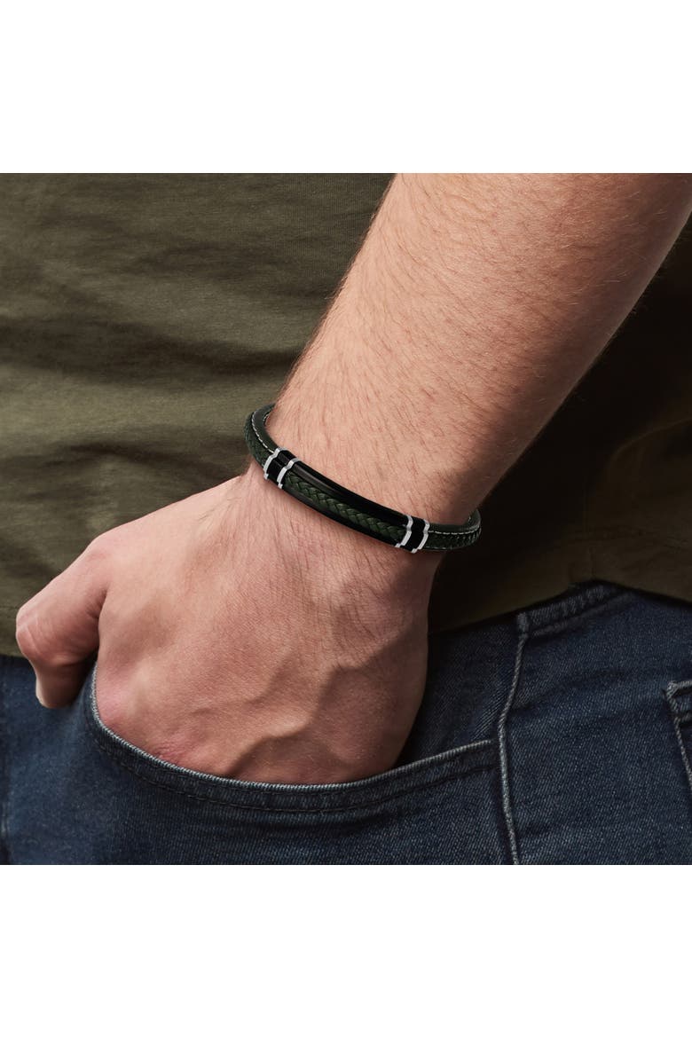 Men's Braided Bracelet, Olive Green with Black Bar, Magnetic Clasp, Alternate, color, Green