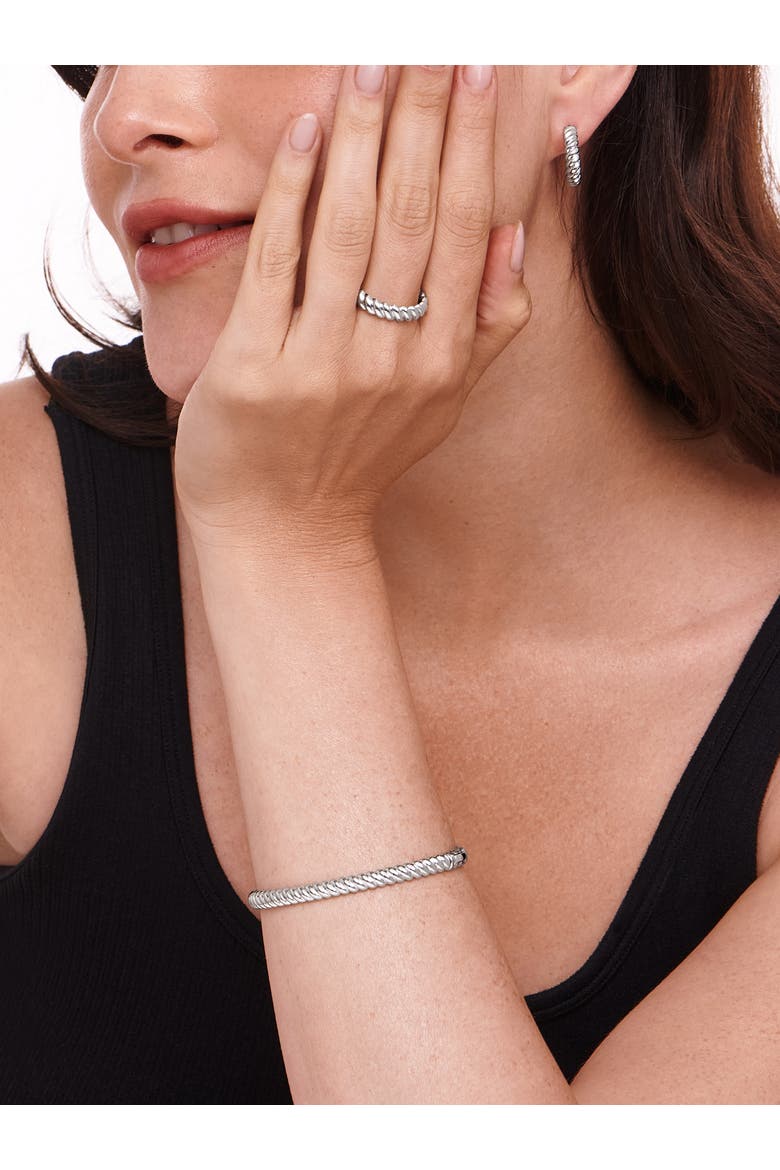 Rope Bangle Bracelet in Rhodium Plated Sterling Silver, Alternate, color, Silver