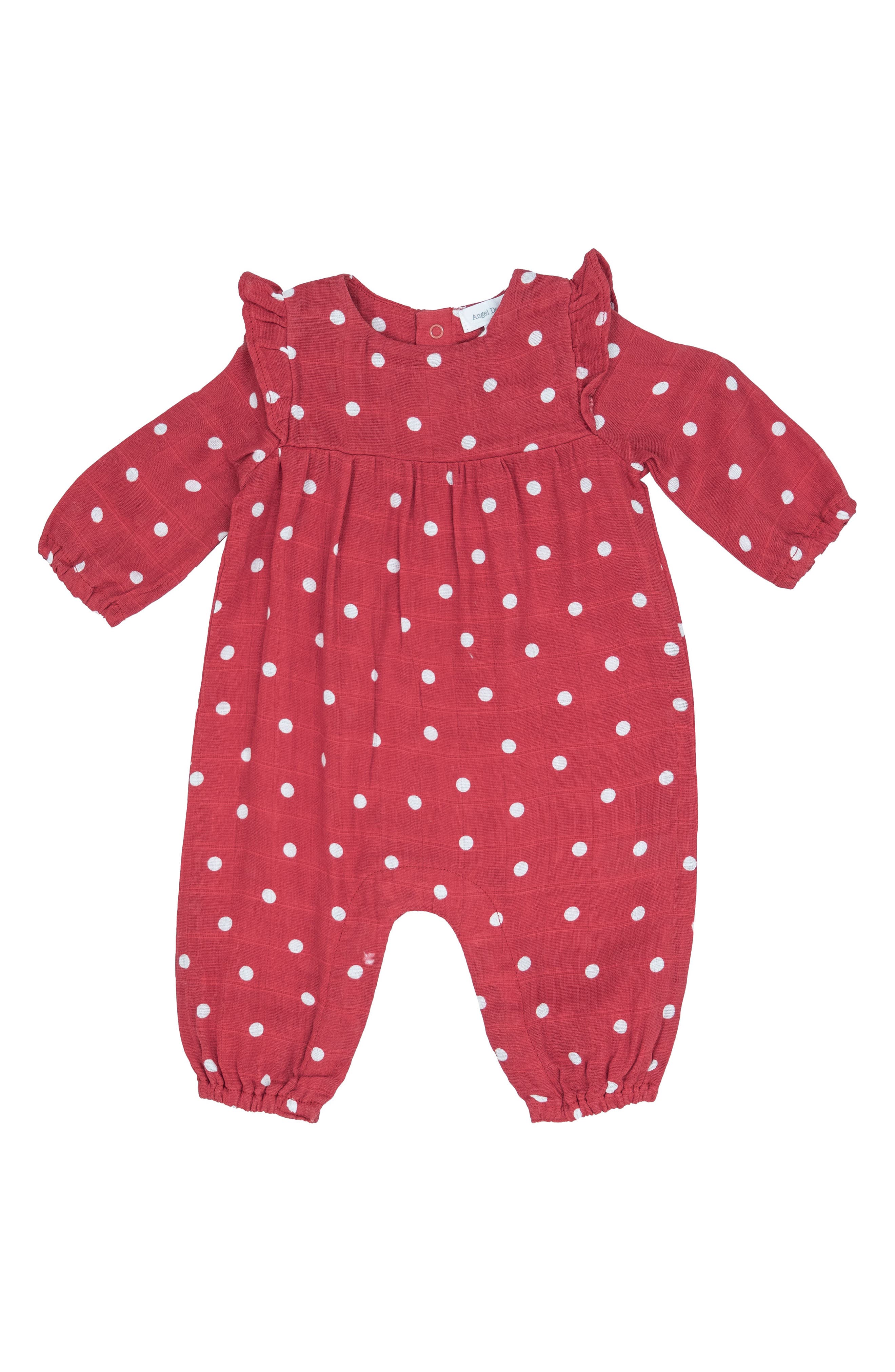 Angel Dear Polka Dot Organic Cotton Ruffle Shoulder Romper in Red 