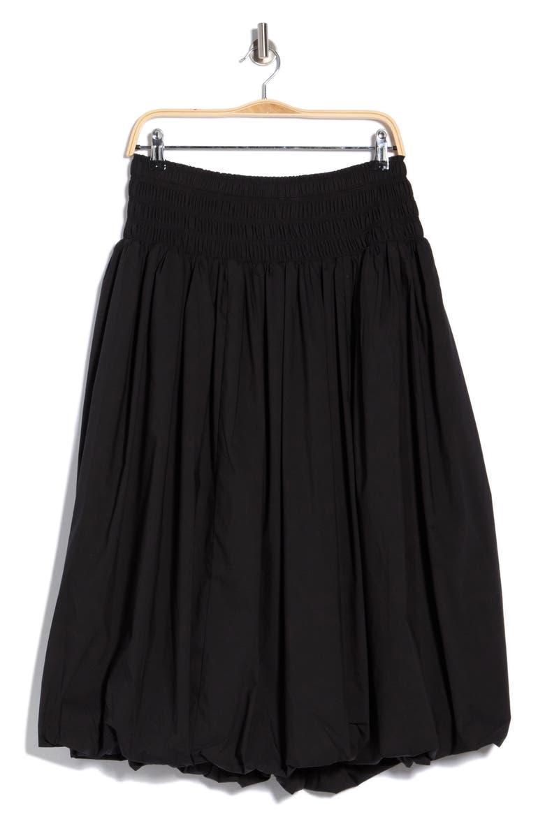Smocked Waist Bubble Hem Pull-On Skirt, Alternate, color, BLACK