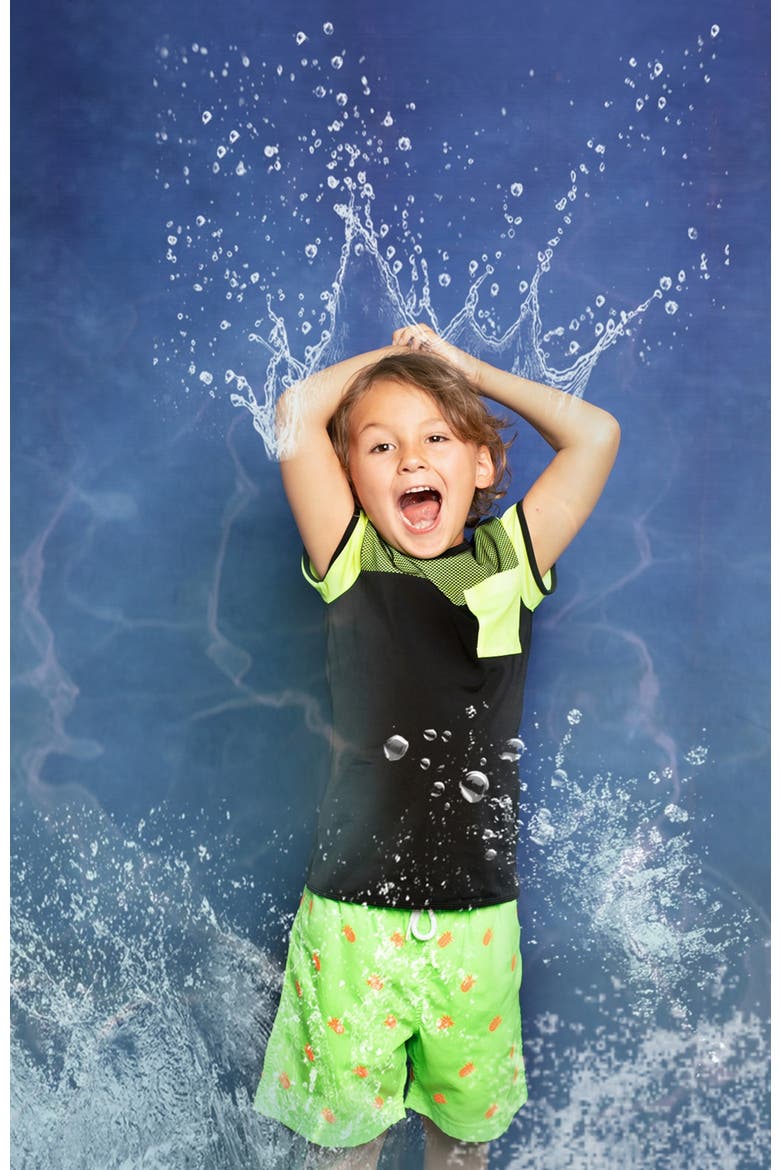 Pineapple Embroidery Striped Drawstring Swim Trunks, Toddler, Little Kid & Big Kid, Alternate, color, Green
