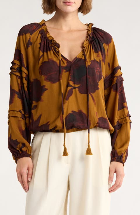 Long Sleeve Tie Front Satin Top