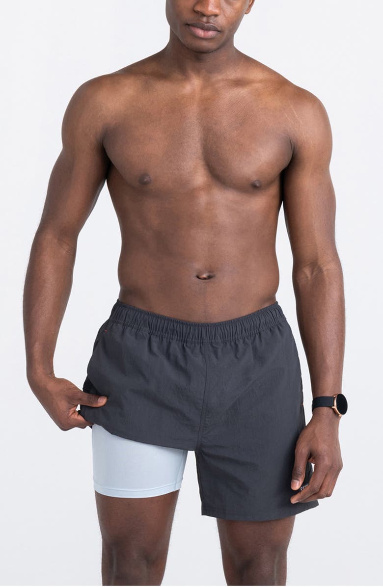 SAXX Go Coastal 2-in-1 Volley 5-Inch Board Shorts, Alternate, color, Faded Black