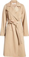 Via Spiga Water Repellent Double Breasted Cotton Blend Trench Coat