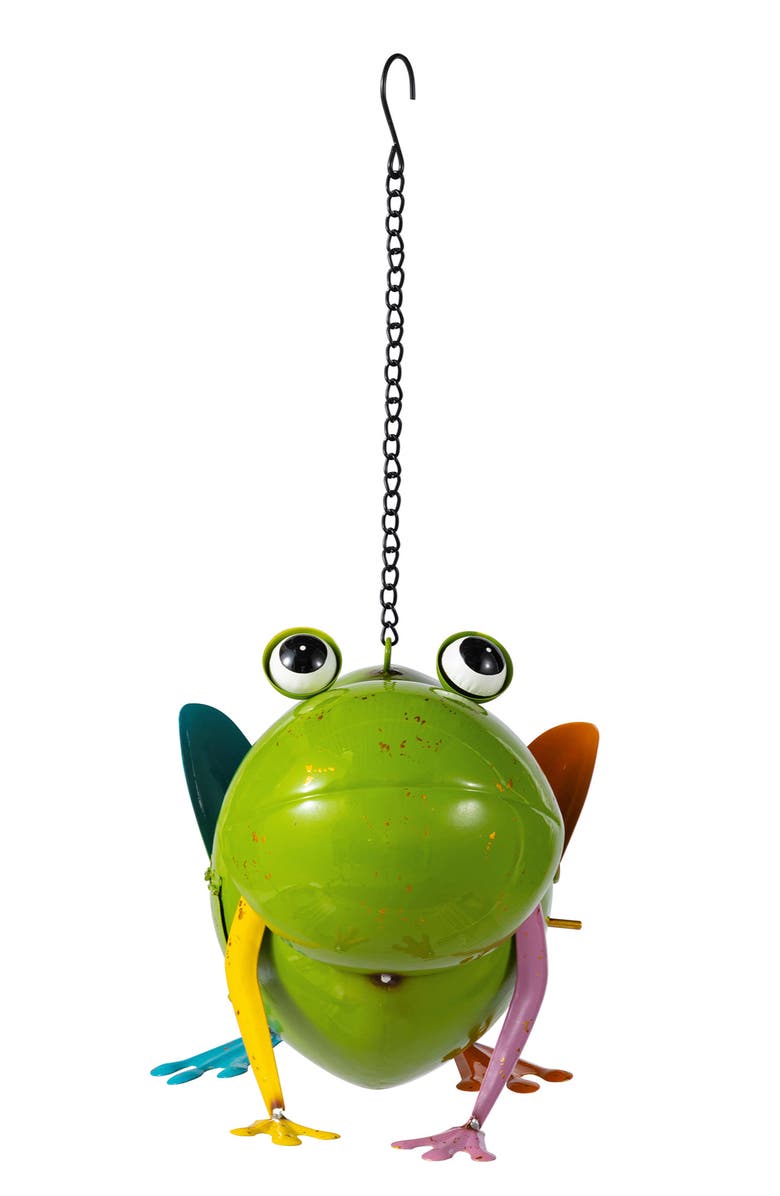Glitzhome 9"L Metal Glossy Frog Outdoor Garden Birdhouse, Alternate, color, Green