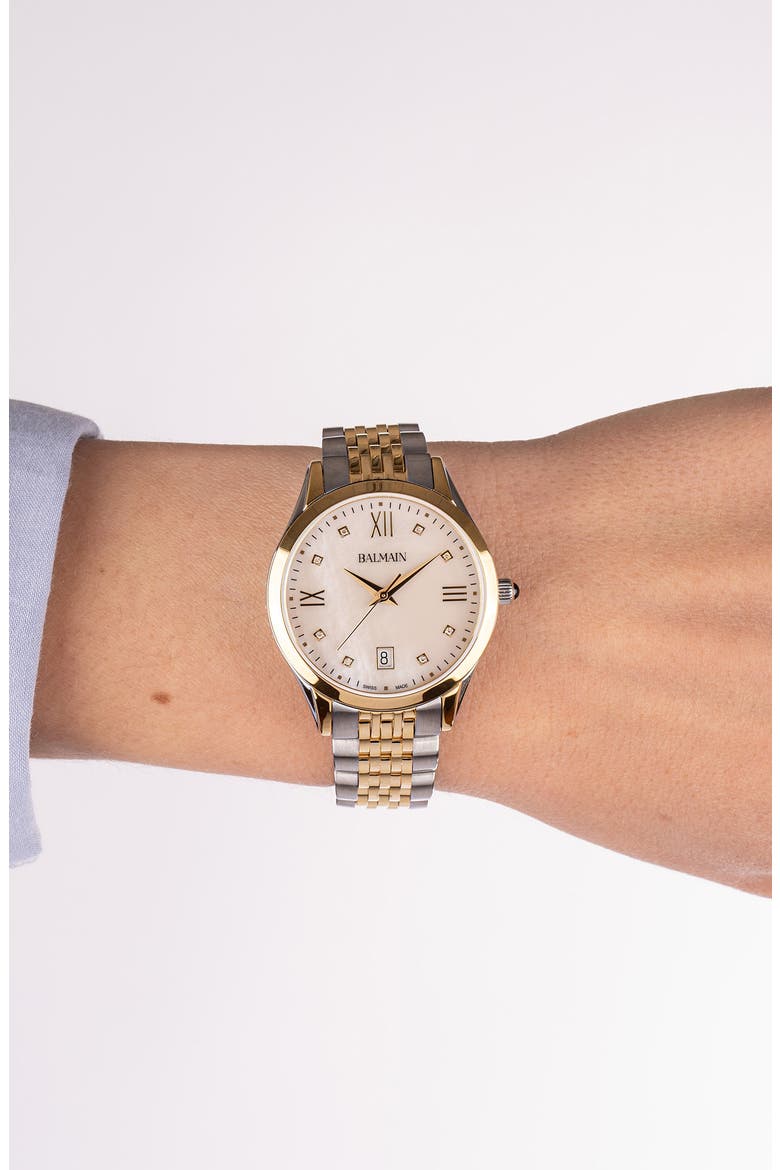 Classic R Diamond Two-Tone Bracelet Watch, 34mm, Alternate, color, TWO TONE