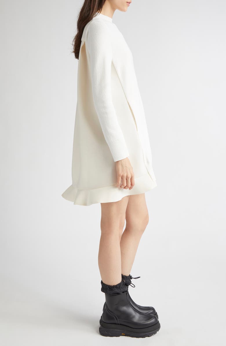 Sacai Suiting Mixed Media Long Sleeve Sweater Dress, Alternate, color, Off White