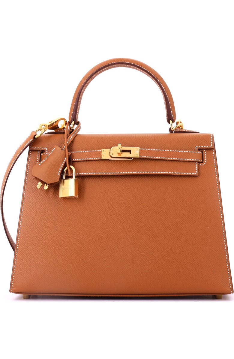Pre-Owned Hermes Kelly Handbag Brown Epsom with Gold Hardware 25, Main, color, Gold