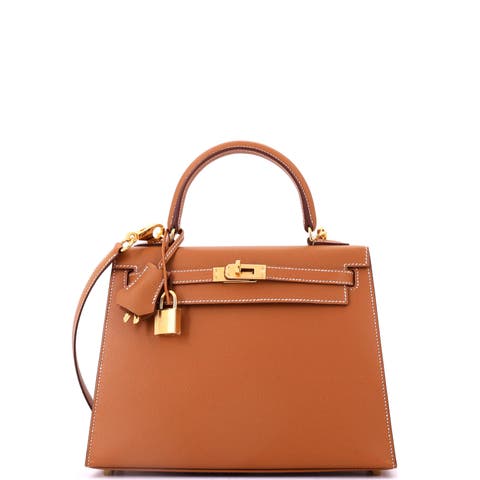 Kelly Handbag Brown Epsom with Gold Hardware 25
