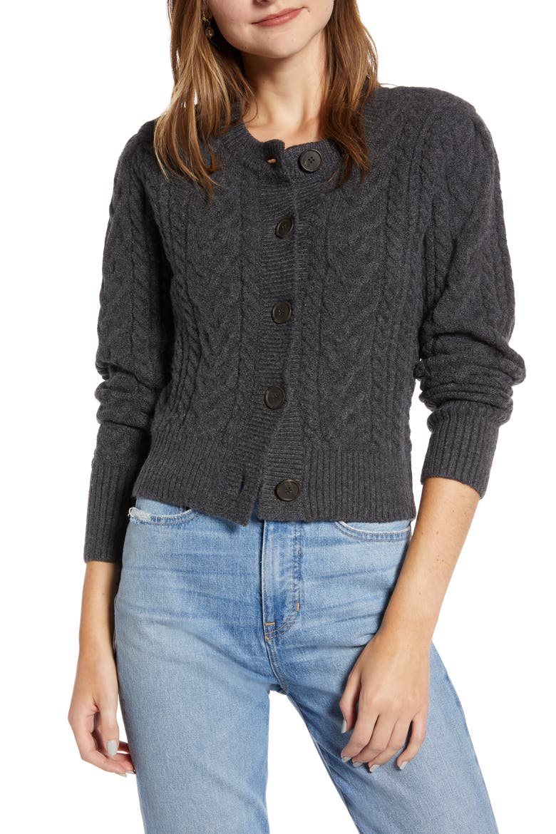 Crewneck Cable Cardigan (Nordstrom Exclusive), Main, color, GREY DARK CHARCOAL HEATHER