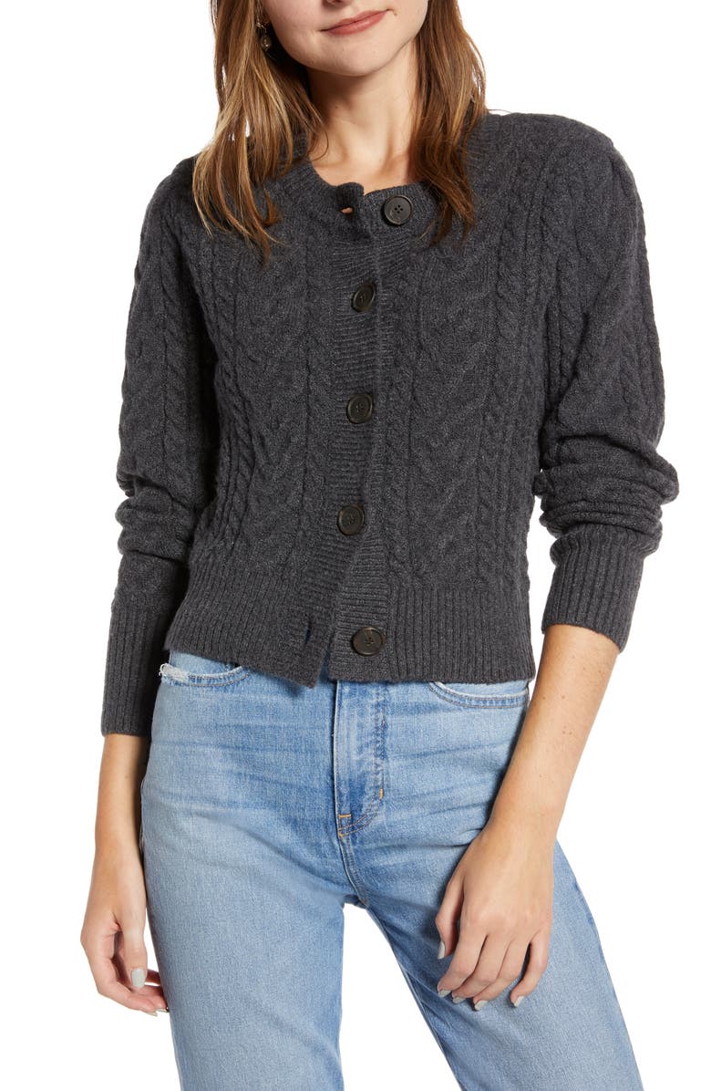 Something Navy Crewneck Cable Cardigan, Main, color,