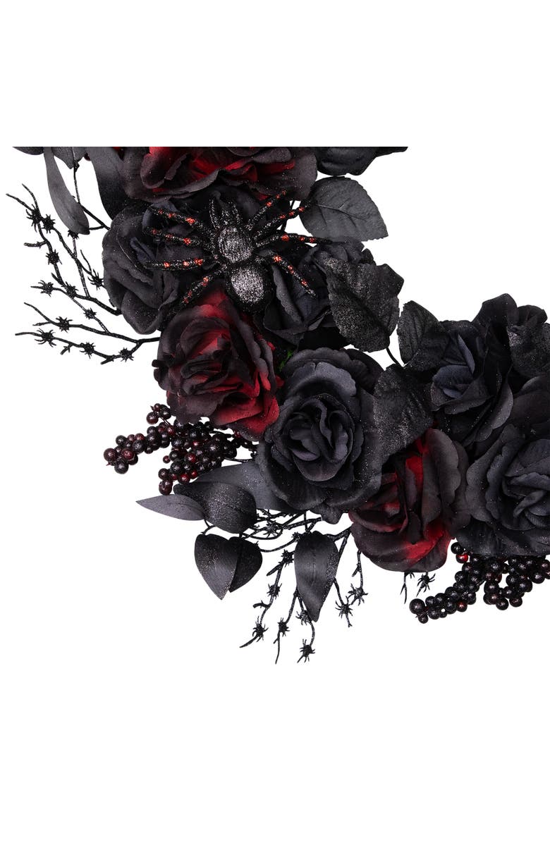 Northlight Roses and Berries Halloween Spider Wreath - 24" - Red and Black - Unlit, Alternate, color, 