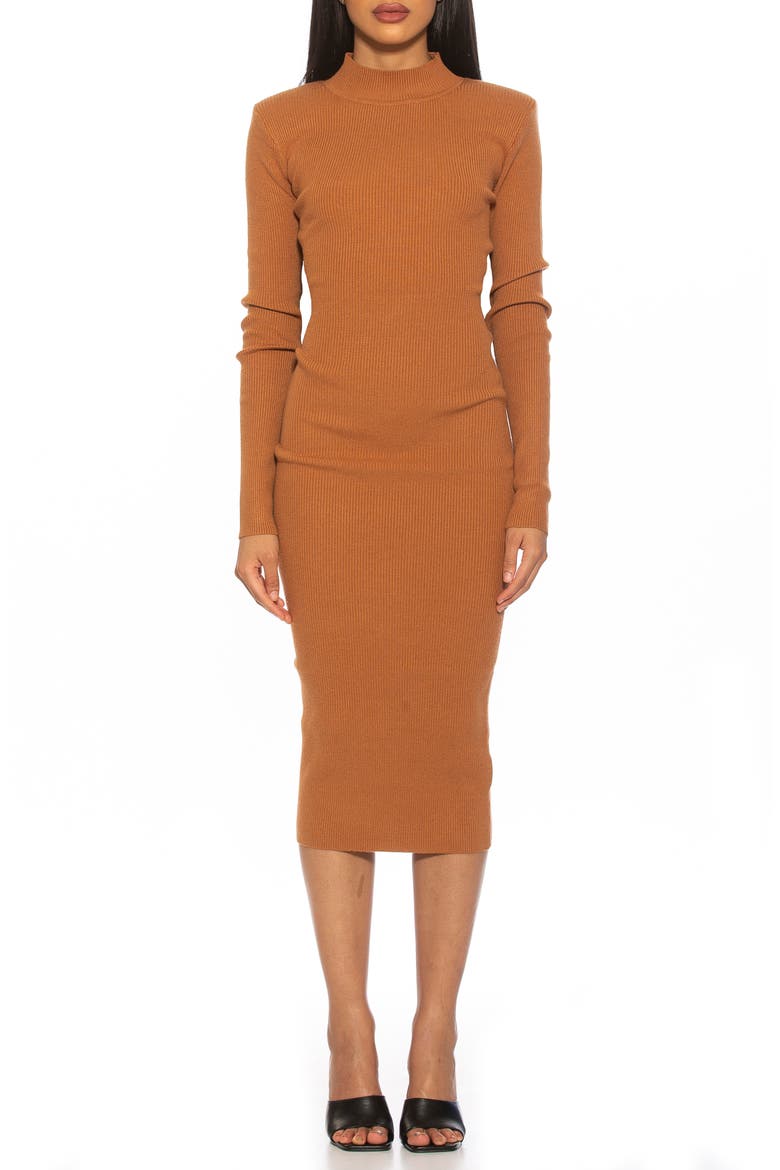 Eliah Long Sleeve Knit Midi Dress, Main, color, TAN