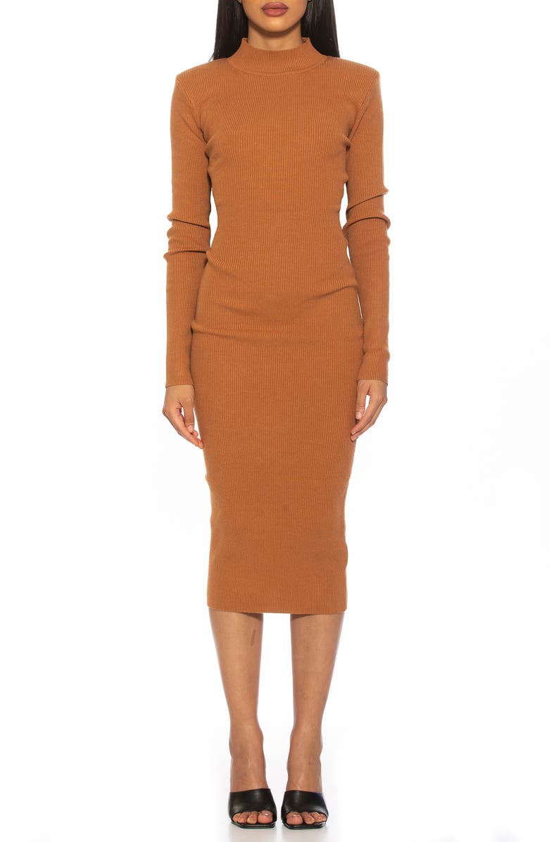 Alexia Admor Eliah Long Sleeve Knit Midi Dress, Main, color, Tan
