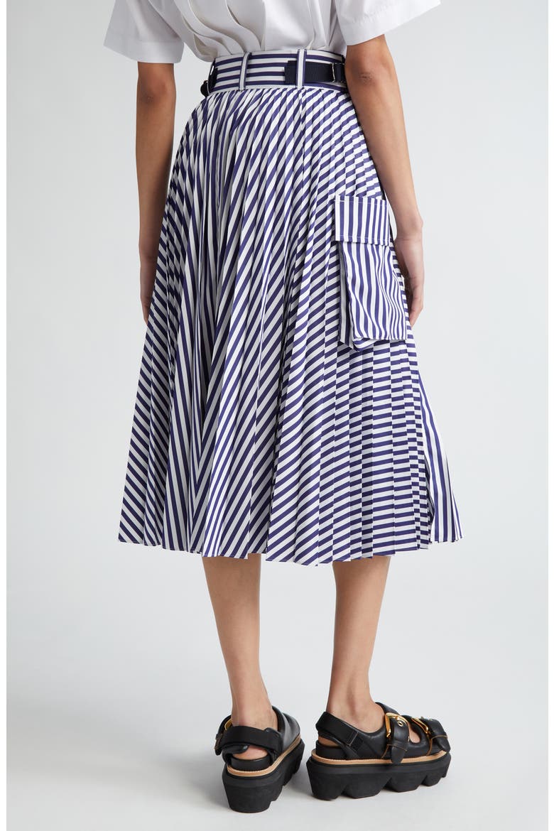 x Thomas Mason Pleated Poplin Cargo Skirt, Alternate, color, NAVY STRIPE
