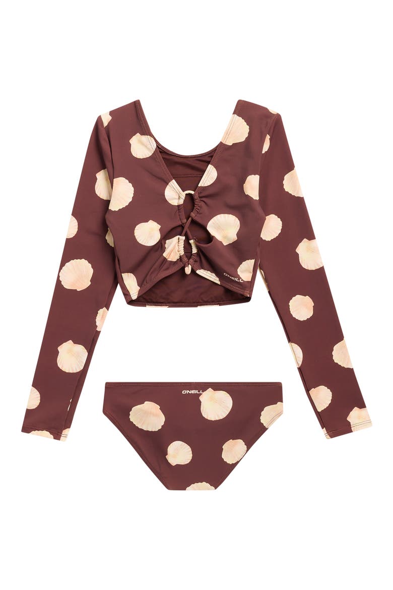 Kids' Camila Long-Sleeve Two-Piece Rashguard Swimsuit, Alternate, color, CHOCOLATE