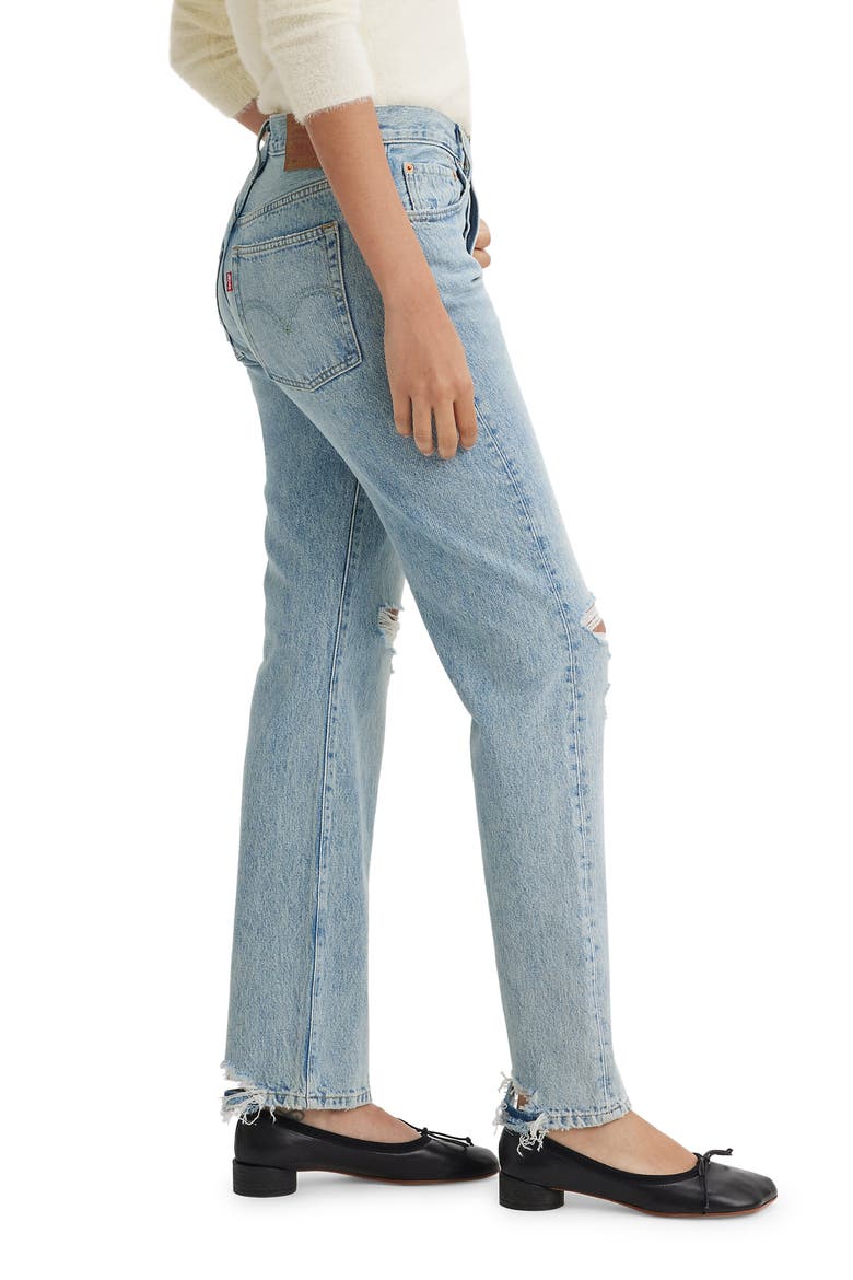 501® Ripped High Waist Straight Leg Jeans, Alternate, color, MORNING JOYRIDE
