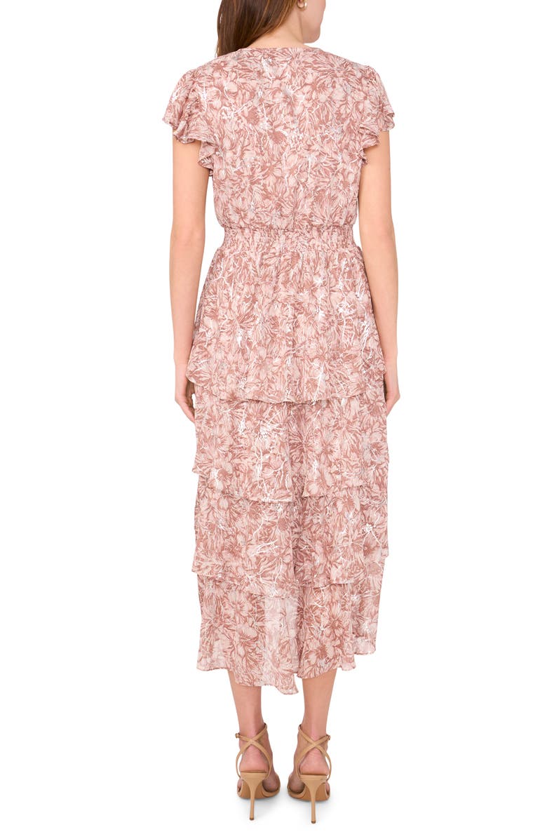 Halogen<sup>®</sup> Floral Flutter Sleeve Tiered Maxi Dress, Alternate, color, Coco Mauve