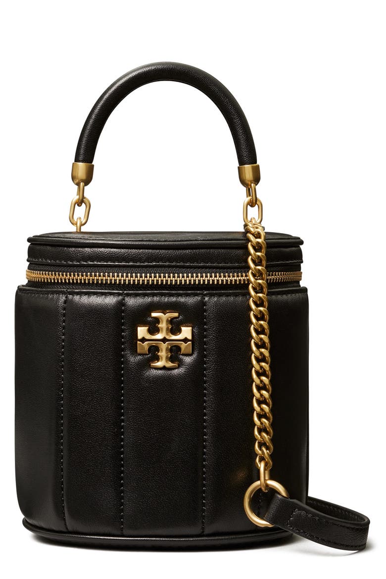 Kira Quilted Leather Vanity Case, Main, color, BLACK