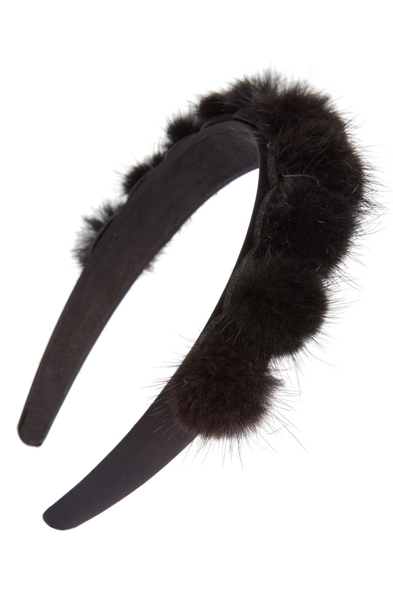 Tasha Genuine Mink Pom Headband, Main, color,