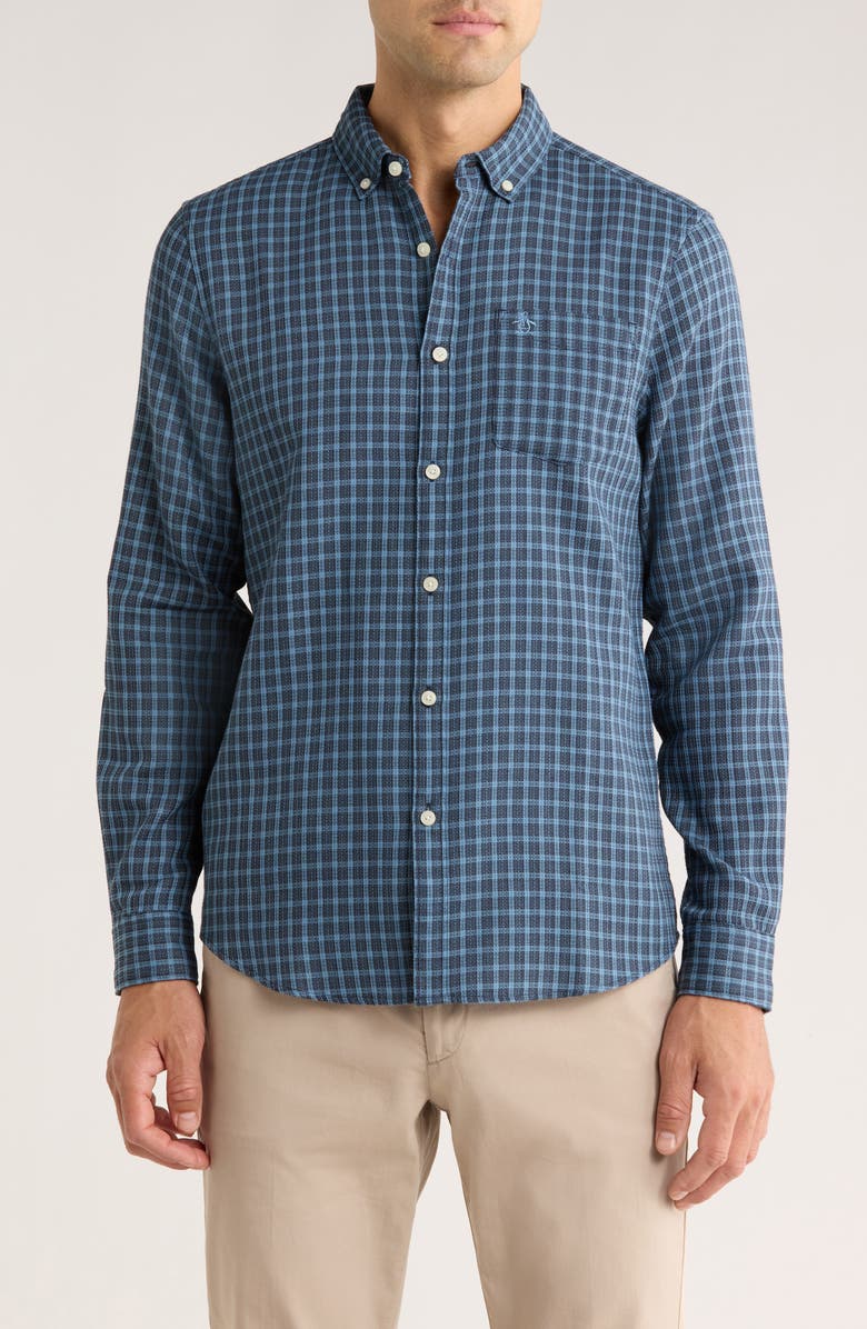 Original Penguin Waffle Check Button-Down Shirt, Main, color, Dark Sapphire