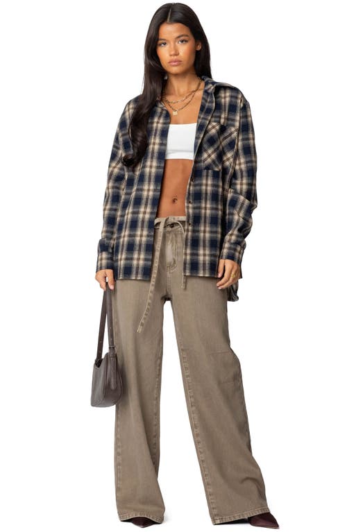 Shop Edikted Hudson Oversize Tie Belt Wide Leg Jeans In Olive-washed