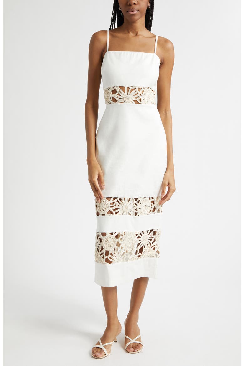 Aaliyah Lacy Inset Midi Dress, Main, color, IVORY
