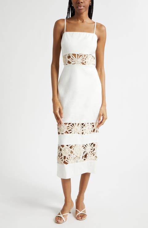 Aaliyah Lacy Inset Midi Dress