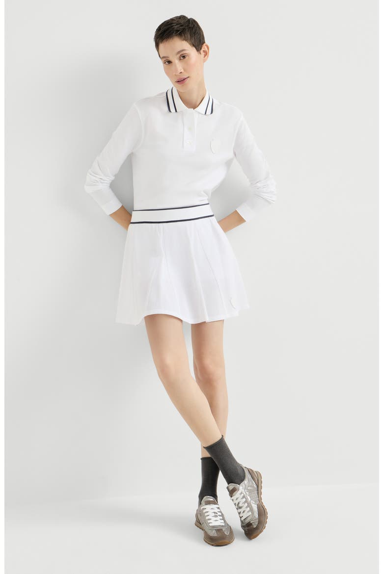 Stretch cotton piqué mini skirt with logo, Alternate, color, White