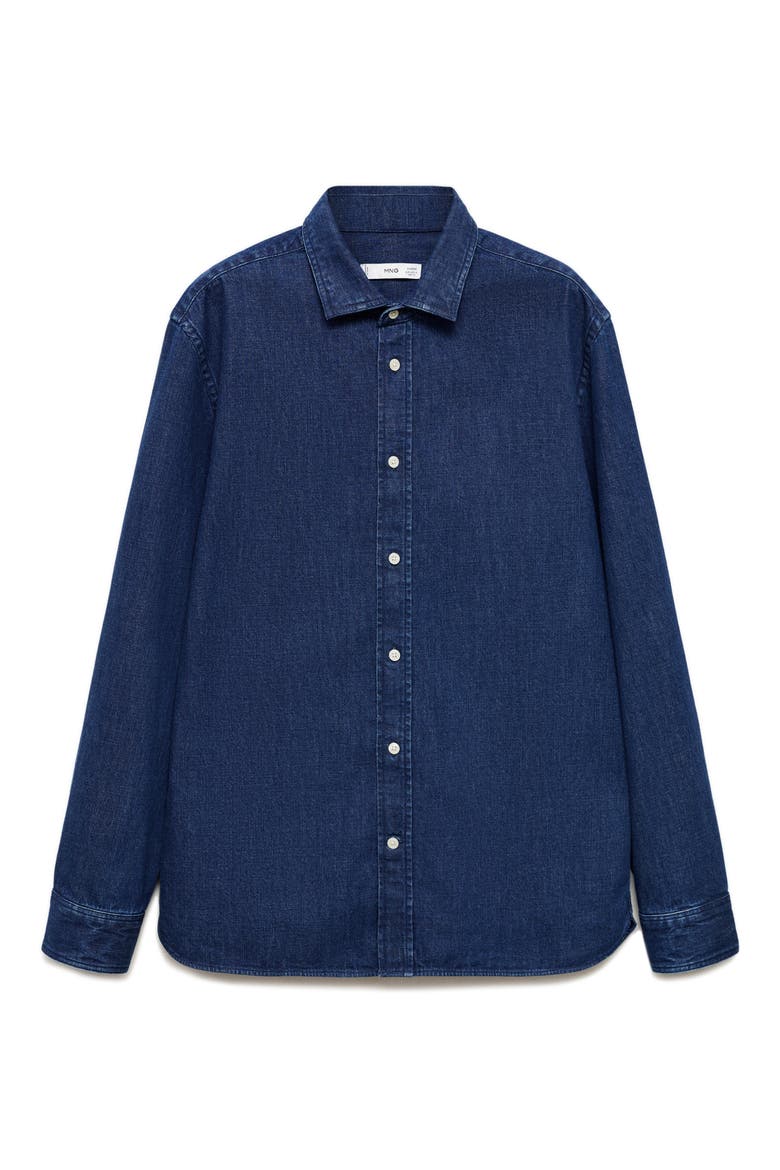 Denim Button-Up Shirt, Alternate, color, DARK BLUE
