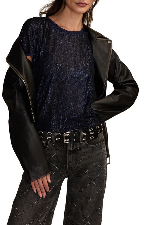 Lucky Brand Women's Sequin Short-sleeve Top In Blue