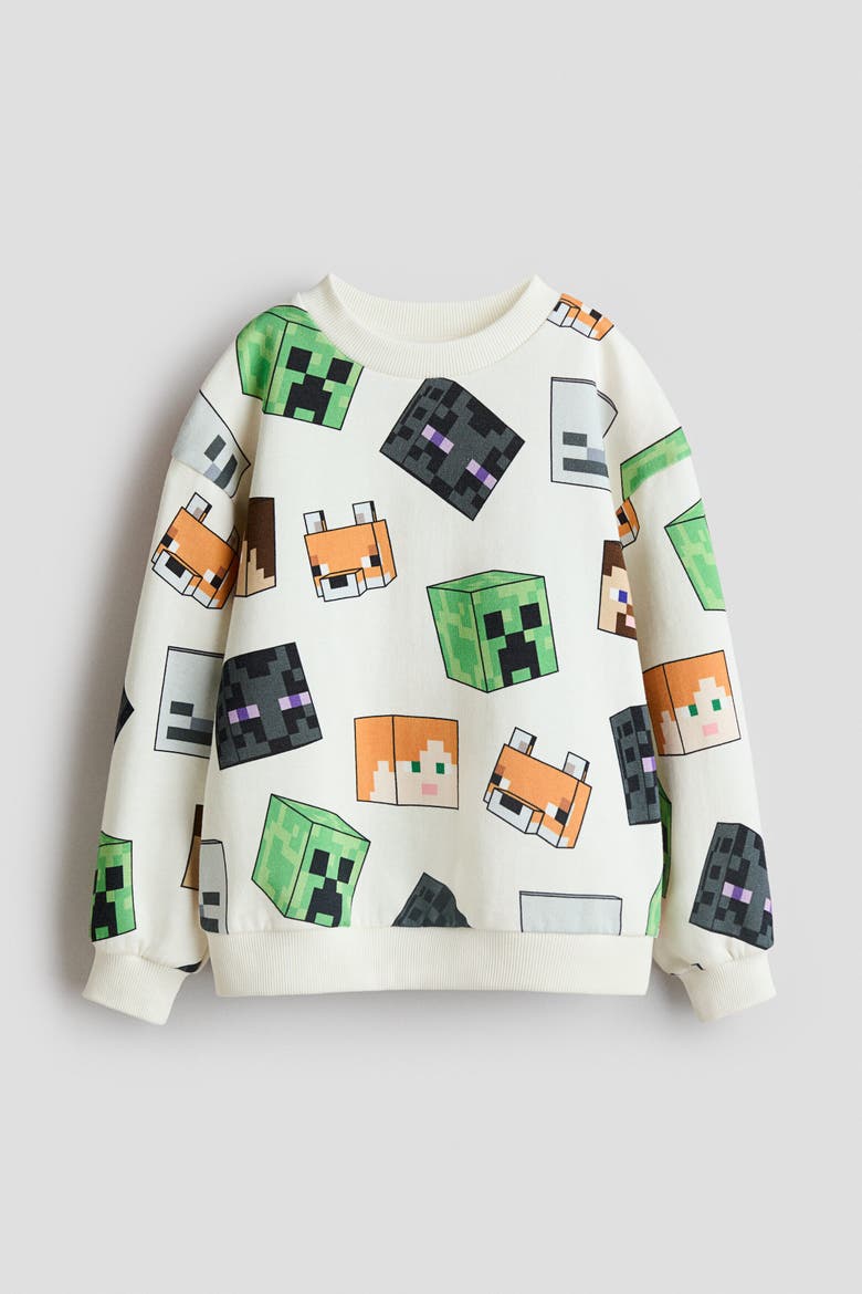 Printed Sweatshirt, Main, color, White/Minecraft